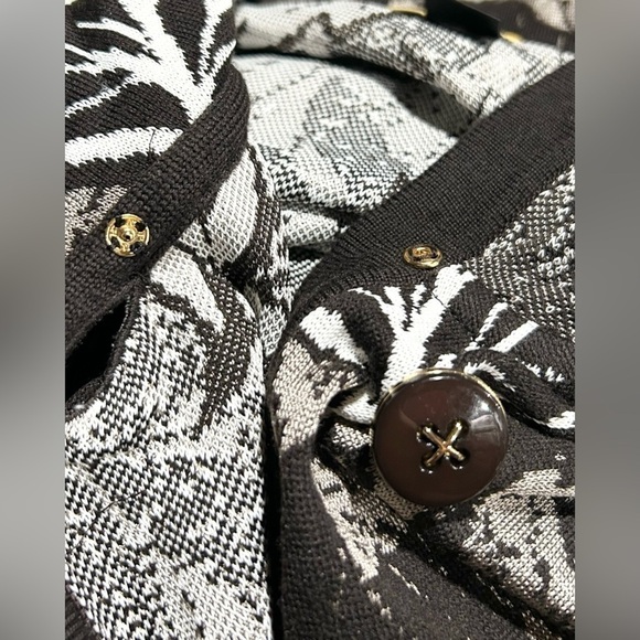 St. John Wool Blend Leaf Print Knit Cardigan Jacket Brown White 12 - Picture 7 of 9